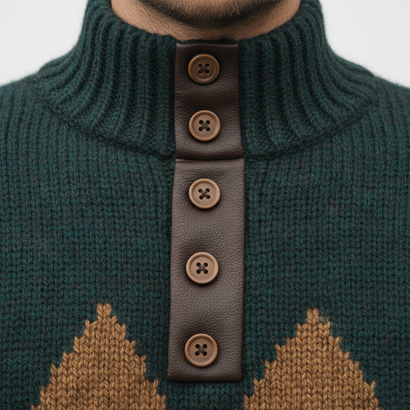 Men's Winter Fashion Diamond Pattern Cotton Yarn Knitted Turtleneck Sweater MTA1043J8P