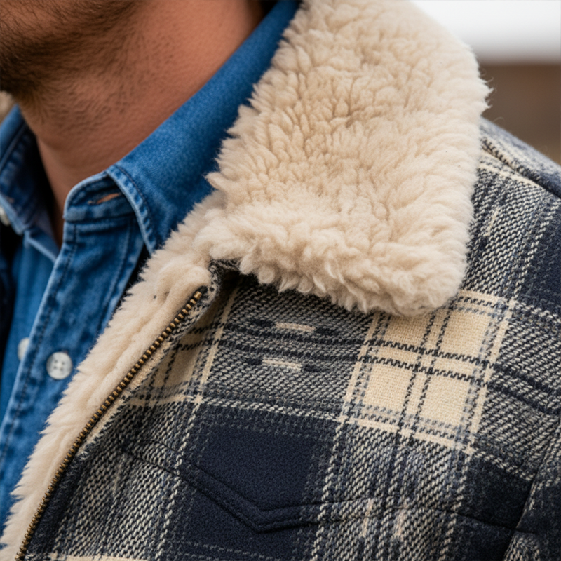 Men's Winter Retro Plaid Fleece Lined Zip-Up Jacket MTA1095K5P