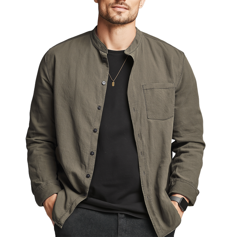 Men's Classic Basic Army Green Casual Long-sleeved Shirt MTZ1712A4U