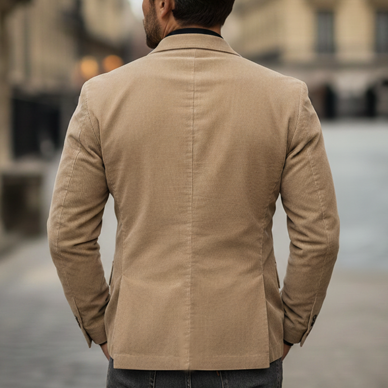 Men's Classic Business Light Khaki Corduroy Double-breasted Double-vent Blazer MTA0495K3U