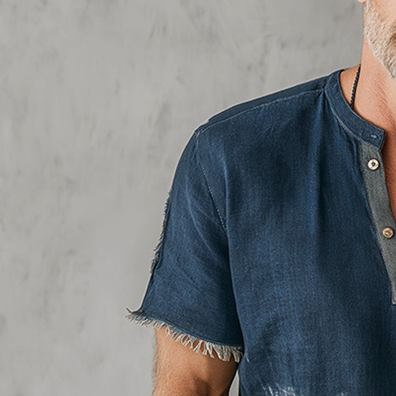 Men's Summer Fashion Gradient Printed Polyester Blended Short Sleeve Henley Shirt MTA2062F9P
