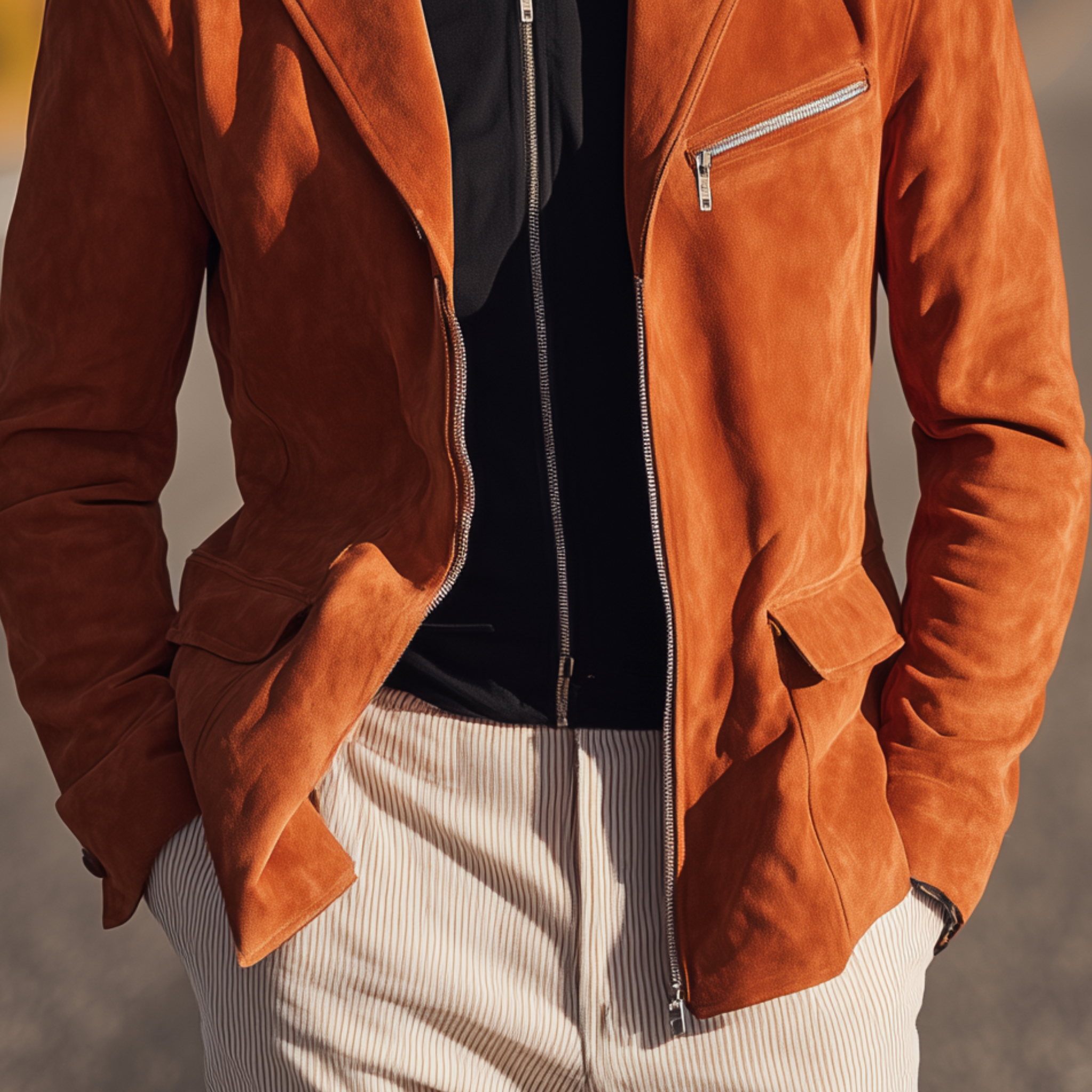 Men's Classic Casual Suede Zip-up Slim-fit Blazer MTA2603H7K