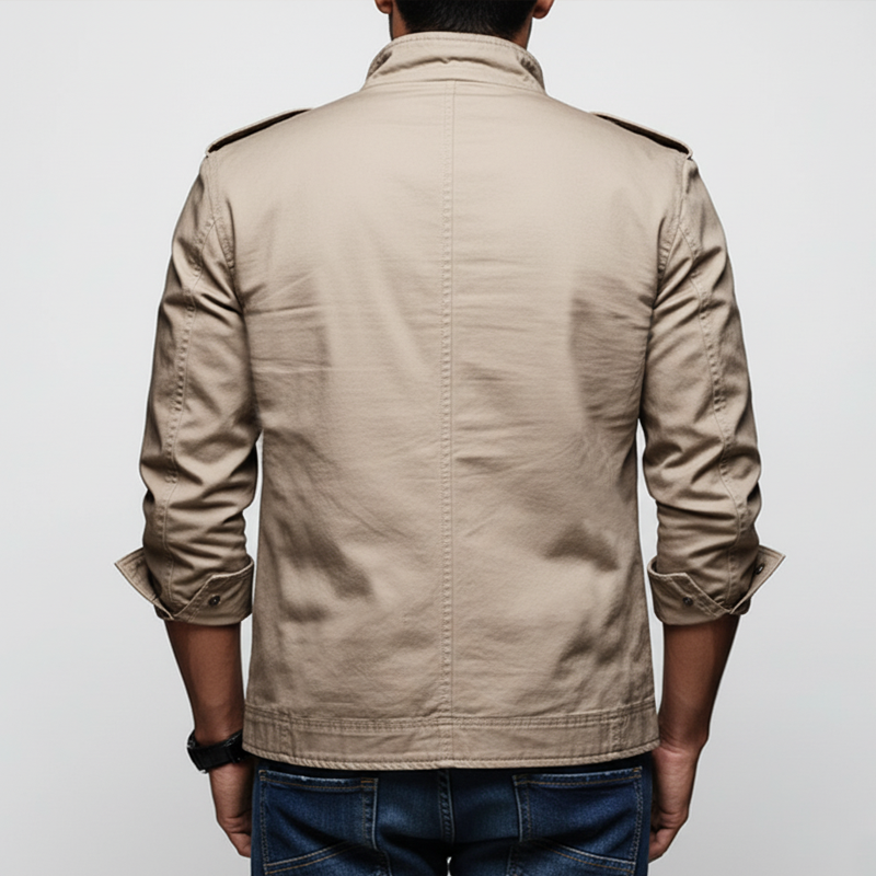 Men's Classic Cotton Multi-pocket Stand-collar Zip-up Jacket MTZ0430A3U