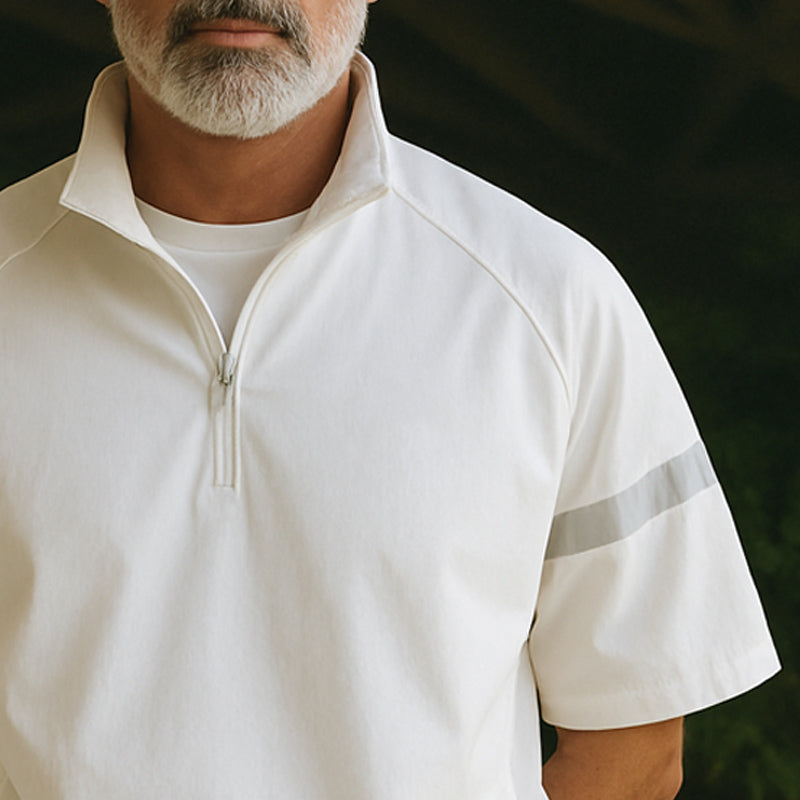 Men's Summer Classic Half Zip Stand Collar Loose Short Sleeve T-shirt MTA2433E9U