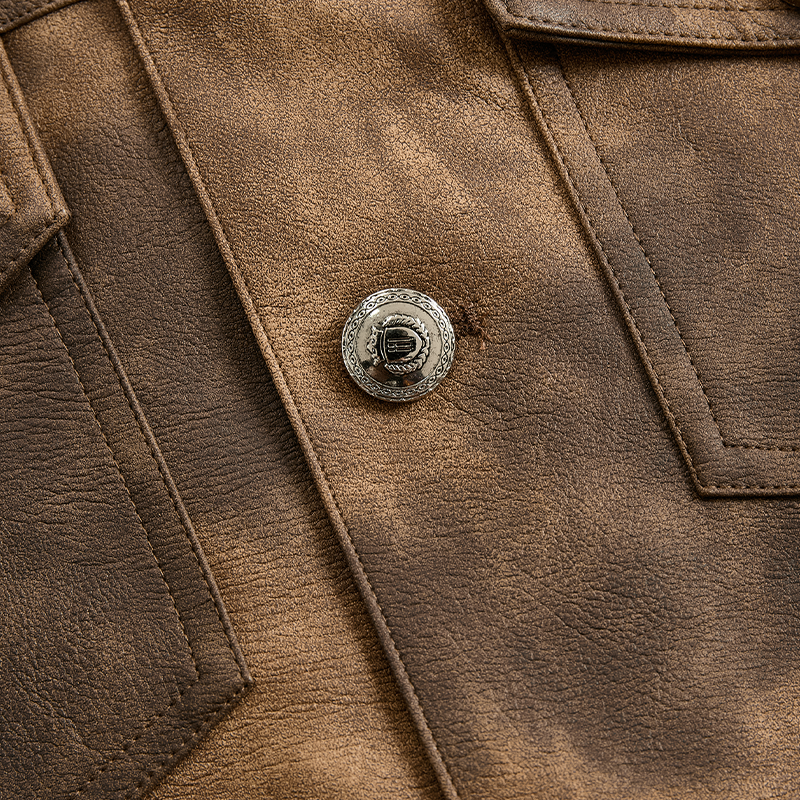 Men's Vintage Distressed PU Leather Lapel Jacket MTA2098H3X
