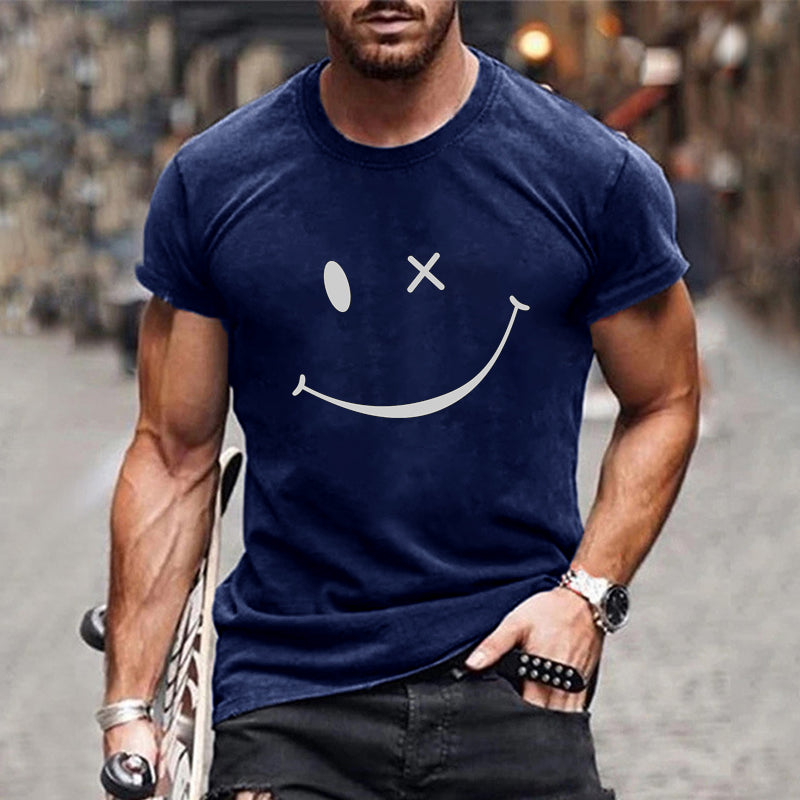 Camiseta de manga corta con cuello redondo y estampado de sonrisas vintage para hombre 23719330Y