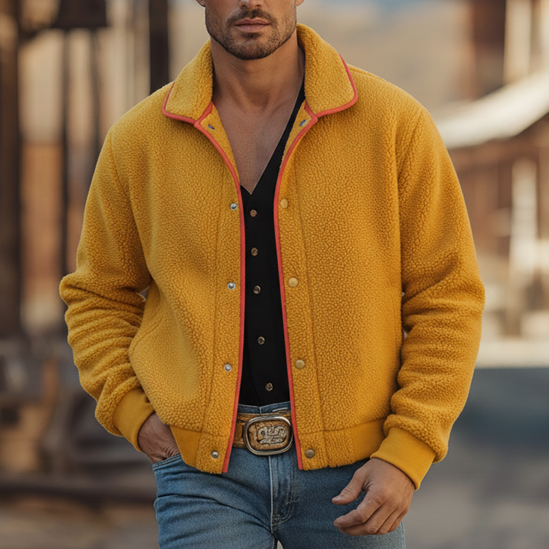 Men's Winter Retro Color-blocked Faux Lambskin Button Jacket MTA2597K5P