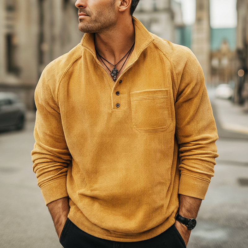 Men's Minimalist Modern Mustard Yellow Corduroy Casual Sweatshirt MTA1122L4U