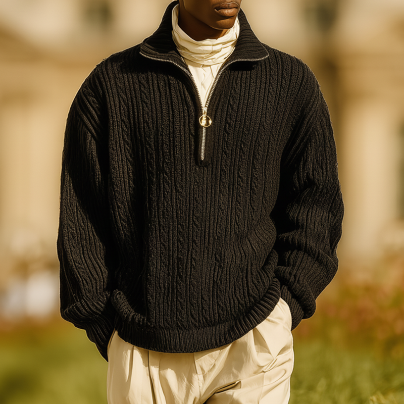 Men's Winter Vintage Cable-Pattern Cotton Knit Zipper Sweater MTA1477J5P