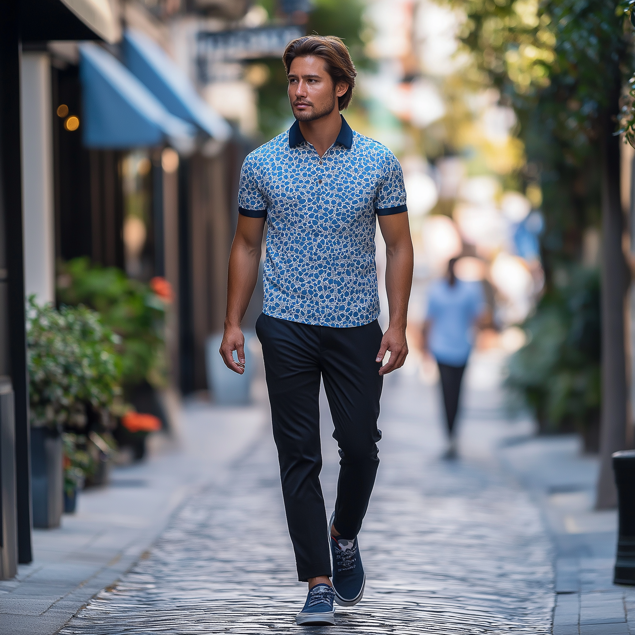 Men's Summer Fashion Printed Blended Short Sleeve Polo Shirt MTA2810E3P