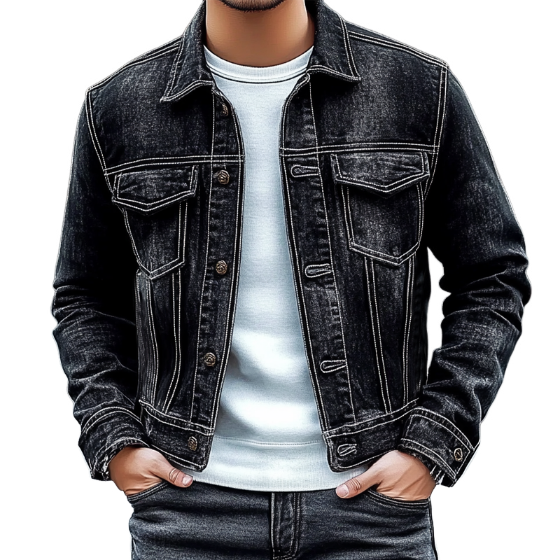 Men's Vintage Washed Distressed Lapel Denim Jacket MTA1516I4X