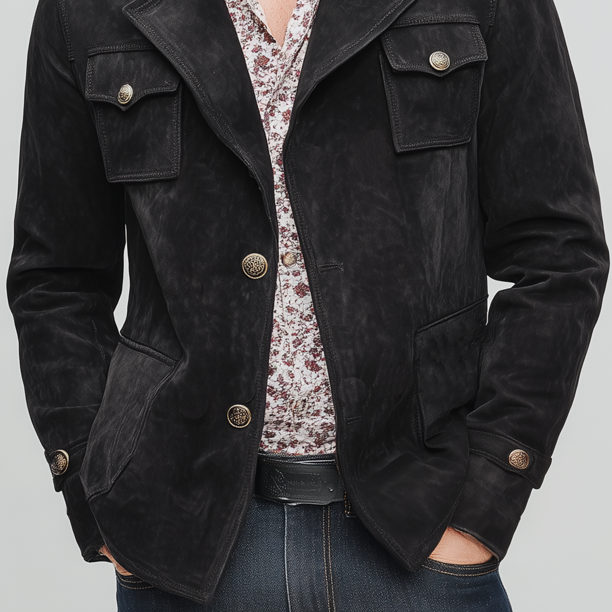 Men's Classic Vintage Lapel Multi-Pocket Faux Suede Single-Breasted Jacket MTA1947I0K