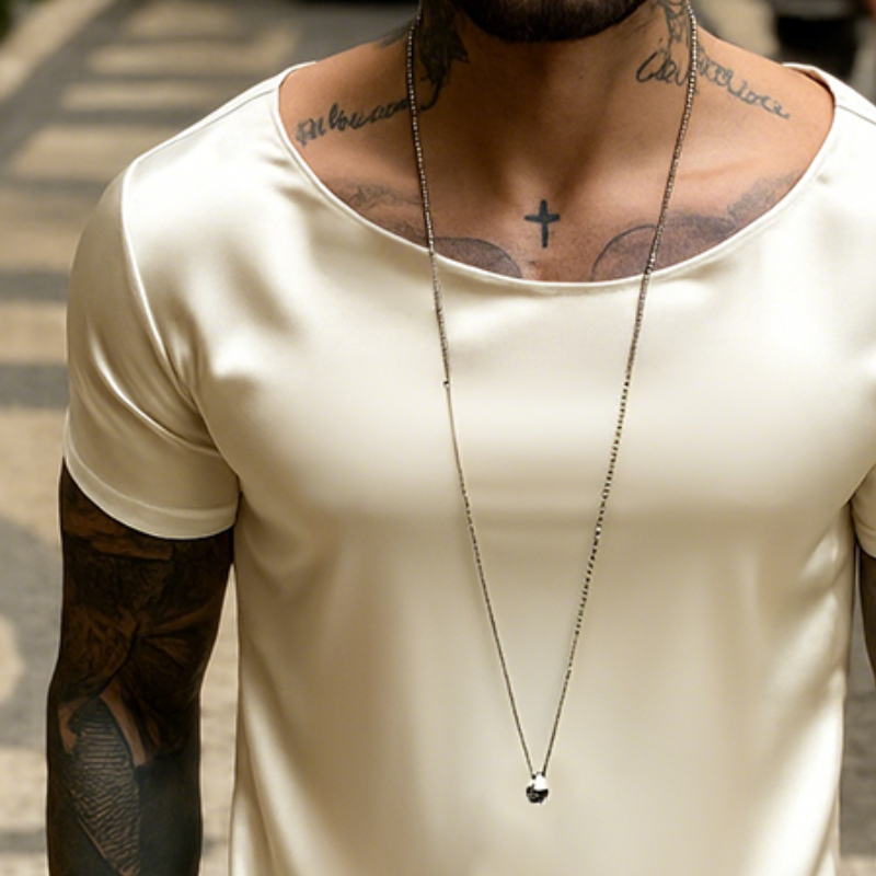 Men's Retro Casual Satin Round Neck Elastic Short Sleeve T-Shirt MTA2242G5TO