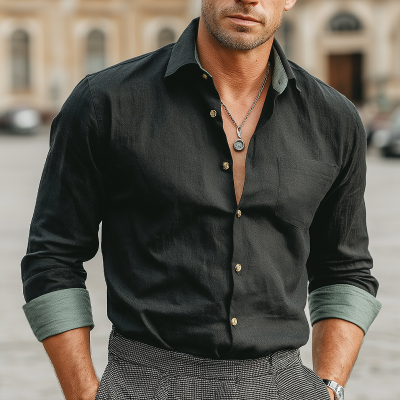 Men's Urban Business Cotton Color-block Long-sleeved Shirt MTA2486L8U