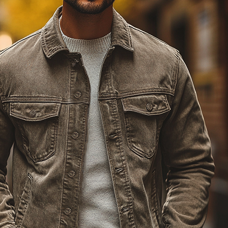 Men's Vintage Washed Distressed Collar Button Jacket MTA3081J6X