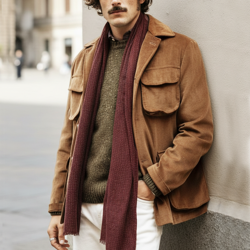 Men's Classic Loose-fit Corduroy Button-up Jacket MTA2589I4U