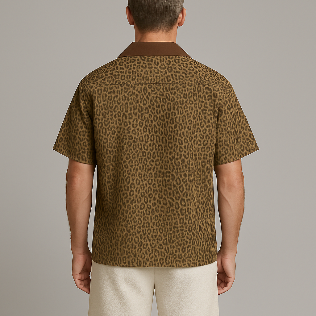 Men's Summer Fashion Leopard Print Cotton Blend Short Sleeve Shirt MTA0706G0P