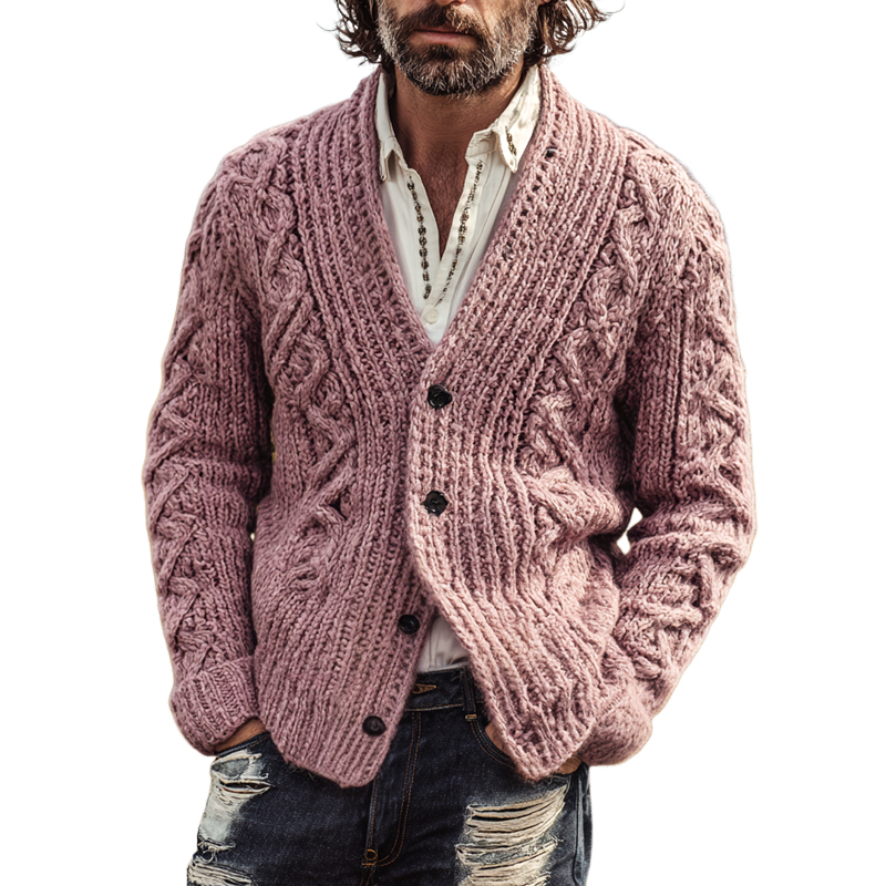 Men's Cable Knit V Neck Single Breasted Cardigan MTA0266I8Z