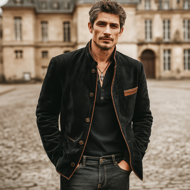 Men's Retro Business Corduroy Stand Collar Jacket MTA0825K6U