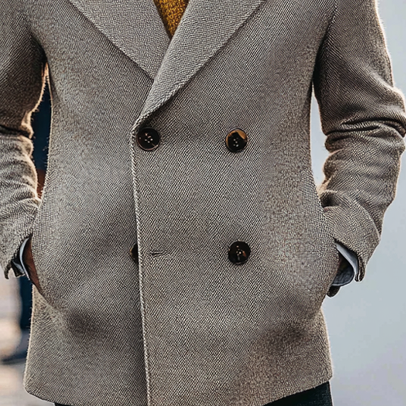 Men's Solid Color Twill Blend Lapel Mid-length Coat MTA0154I4X