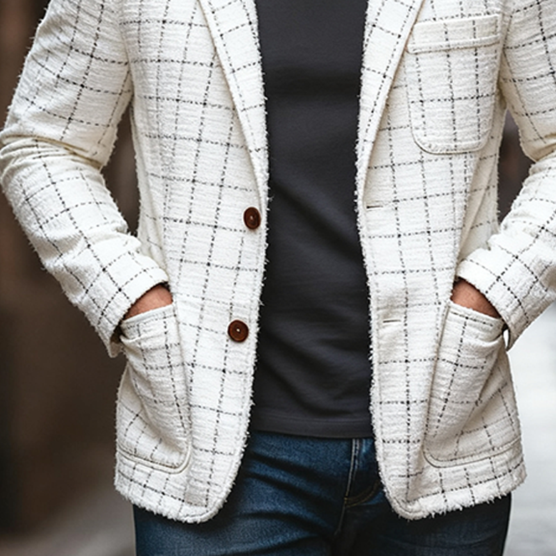 Men's Casual Faux Wool Plaid Lapel Blazer  MTA2576J3X