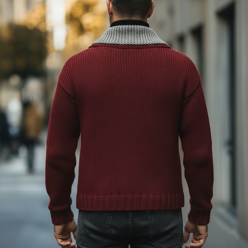 Men's Winter Vintage Cotton Knit Mock Two-piece V-neck Sweater MTA1852L4P