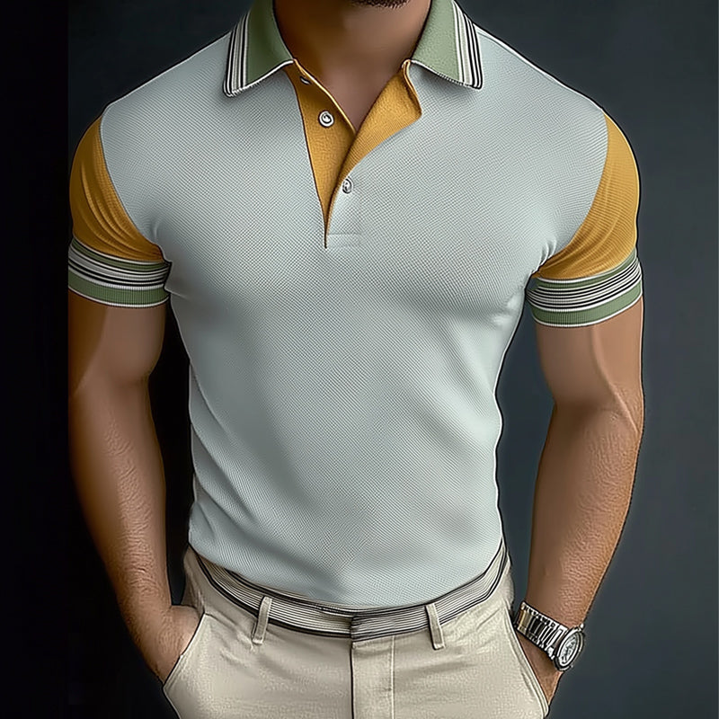 Men's Summer Business Textured Color Block POLO Shirt MTA2974D7U