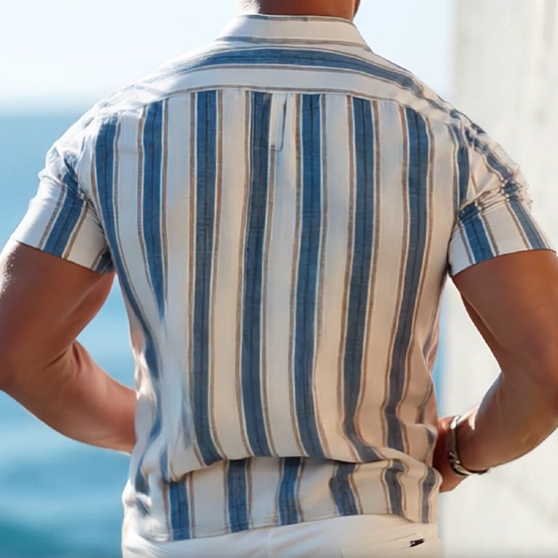 Men's Summer Casual Vertical Stripe Polo Neck T-Shirt MTA3018D6U