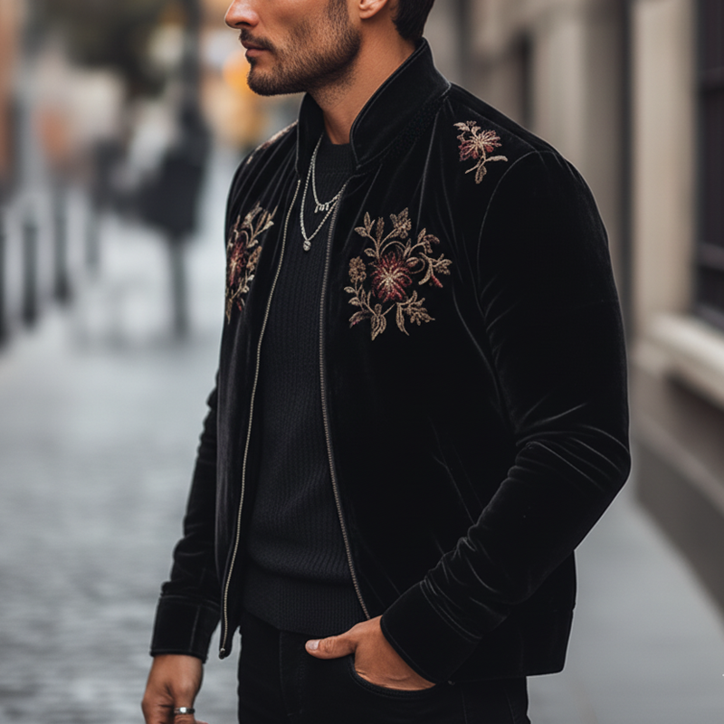 Men's Classic Velvet Embroidered Zip-up Jacket MTA0580L0U