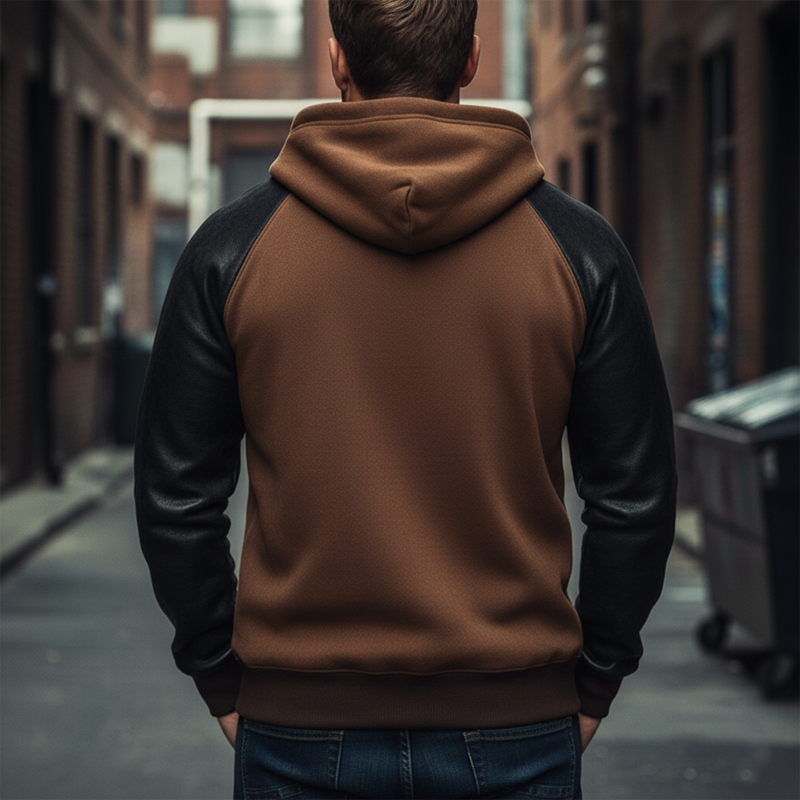 Men's Urban Cotton Blend And PU Leather Sleeves Hoodie MTA1724K7U