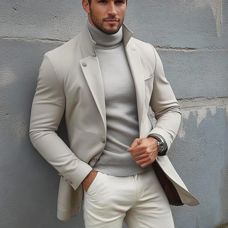 Men's Cotton Blend Lapel Mid-length Coat MTA1609H0X