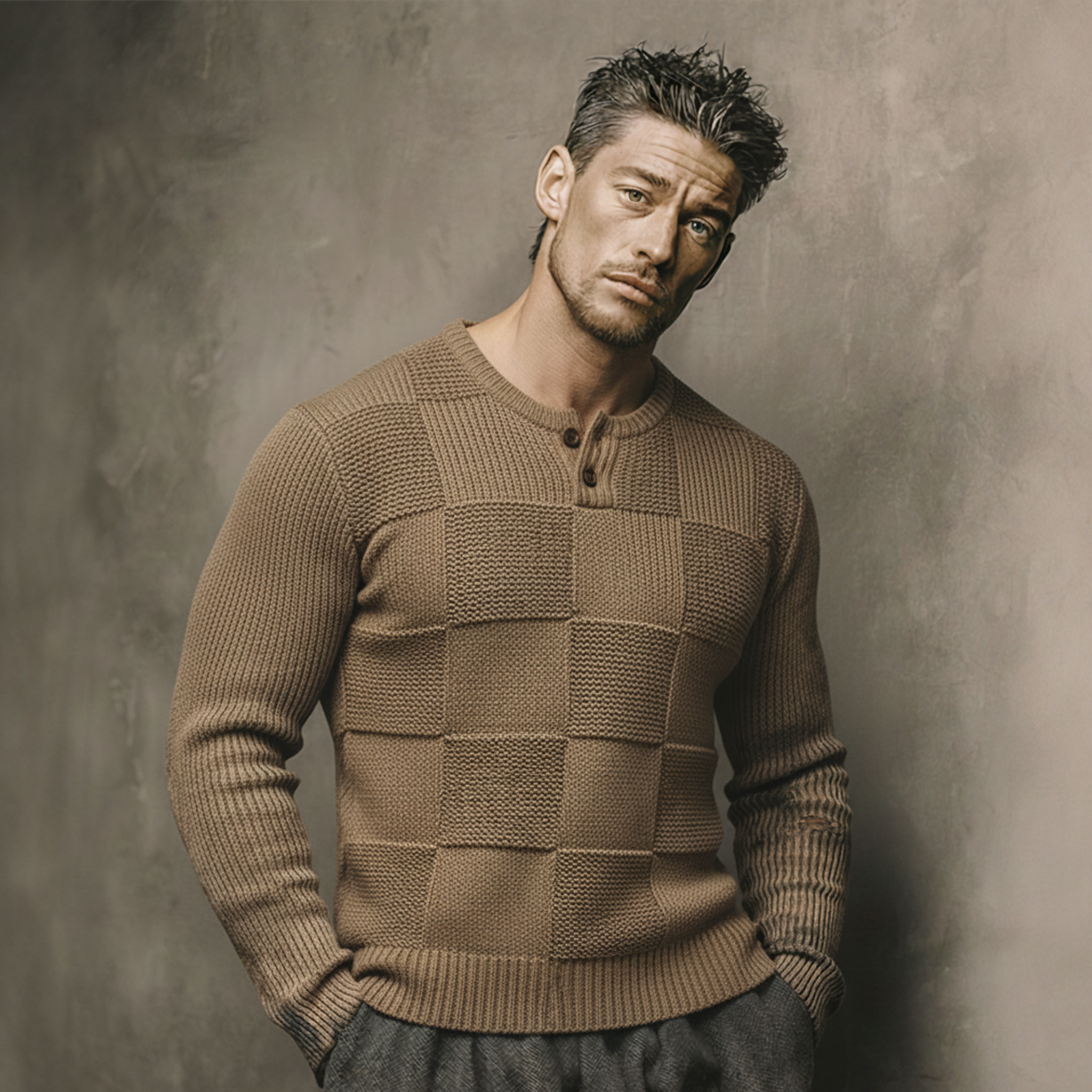 Men's Classic Casual Henry Slim Fit Sweater MTA1494K1K