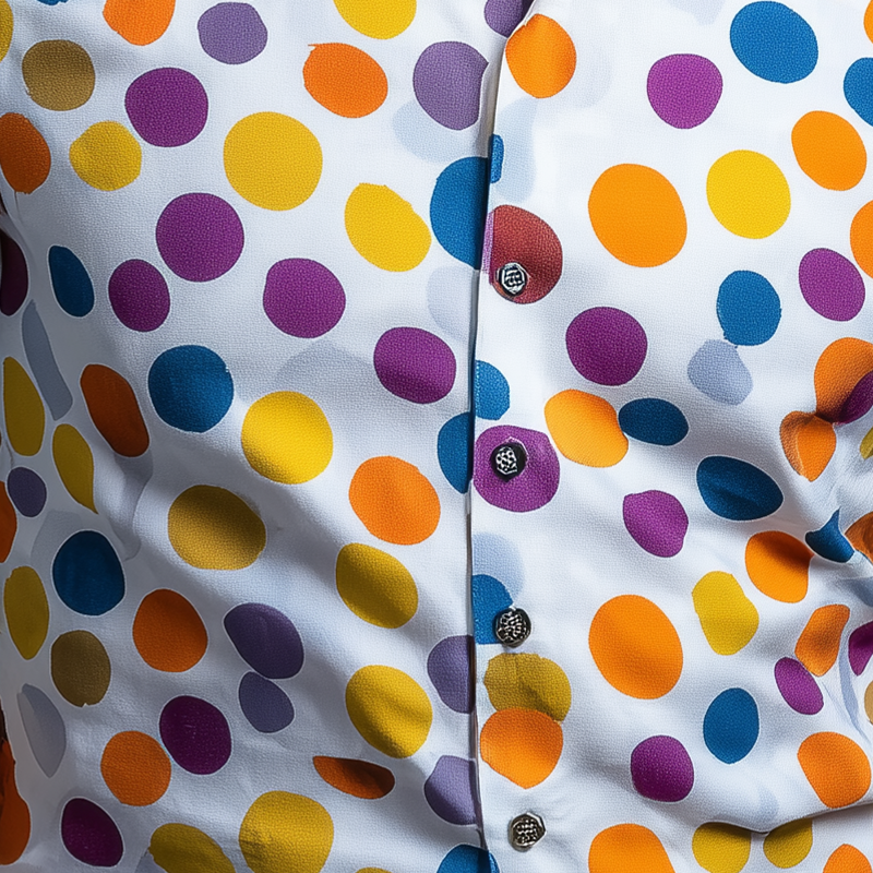 Men's Summer Fashion Polka Dot Printed Cotton Blended Short Sleeve Shirt MTA1150G0P