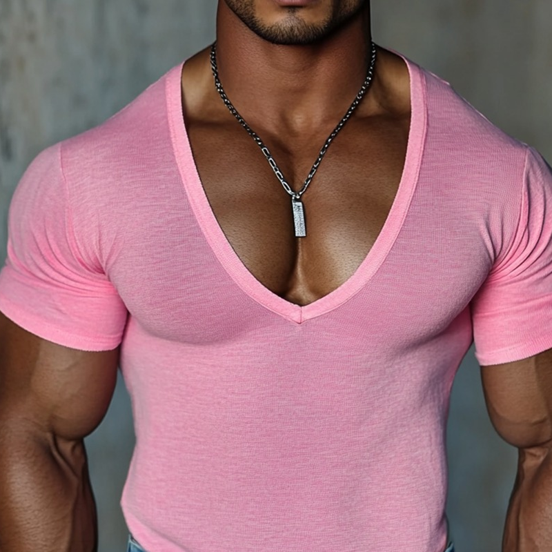 Men's Solid V Neck Short Sleeve T-shirt MTA2935G8Z