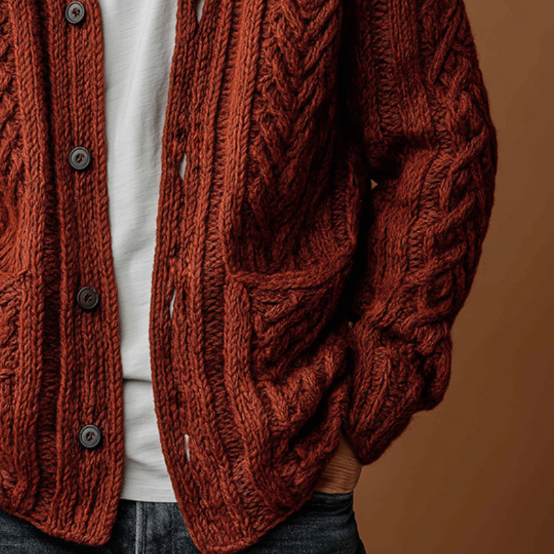 Men's Retro Casual Solid Color Cable-knit Button Cardigan MTA1937I6TO