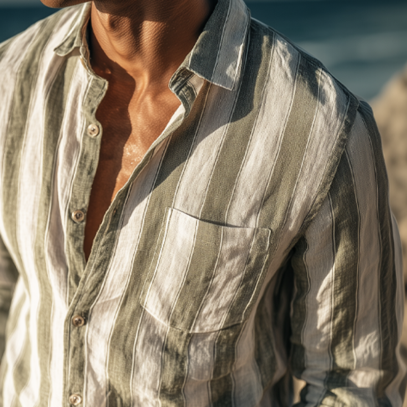 Men's Summer Classic Vertical Striped Casual Long-sleeved Shirt MTA0749G7U