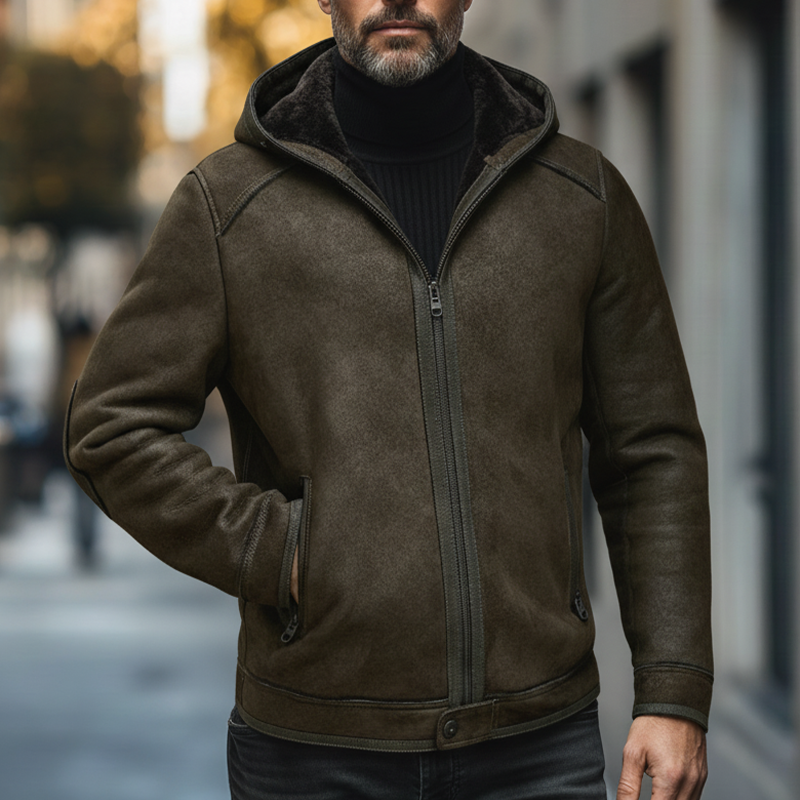 Men's Winter Retro Faux Suede Lined Zippered Warm Jacket MTA2488K3P