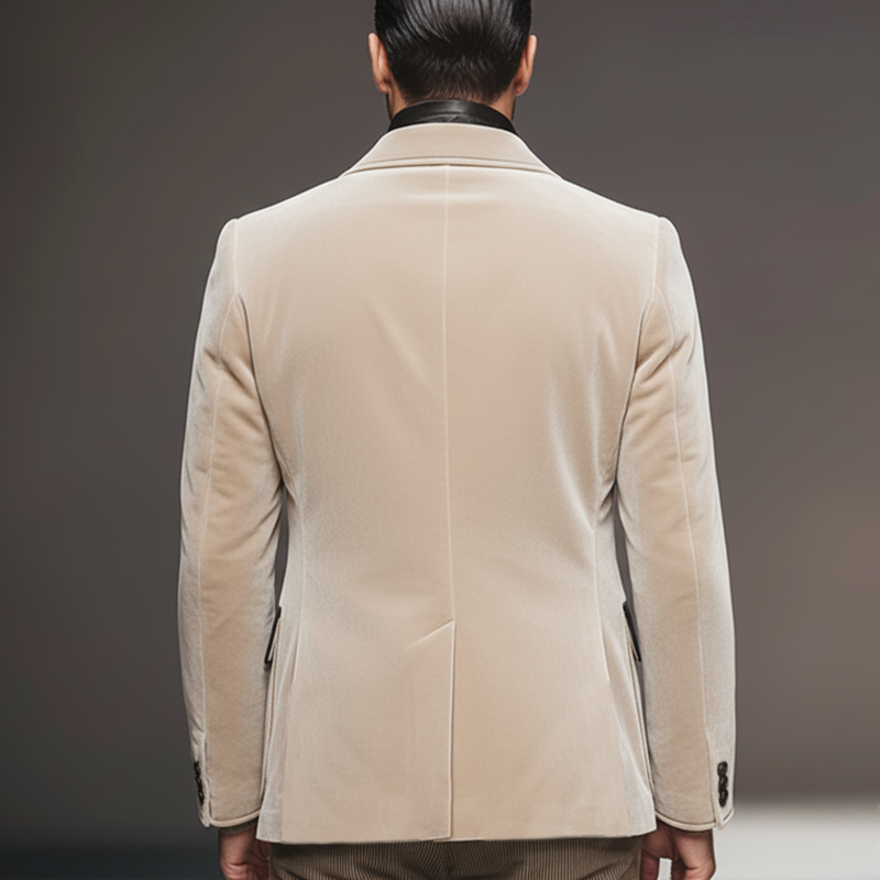 Men's Classic Business Velvet And PU Leather Patchwork Two-Button Blazer MTA1788L9U