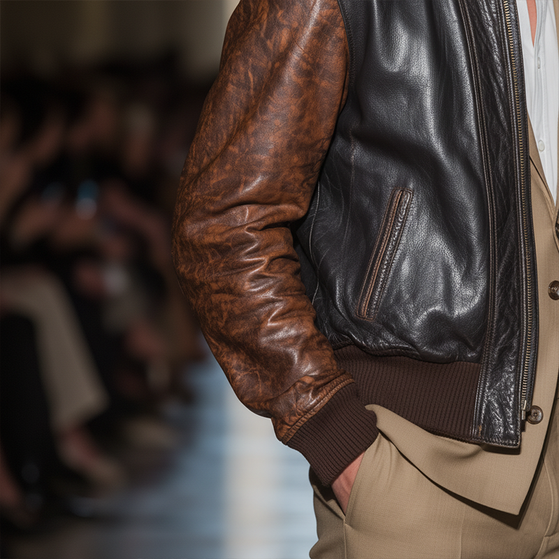 Men's Winter Fashion Contrast Color Stitching PU Leather Jacket MTA1418J2P