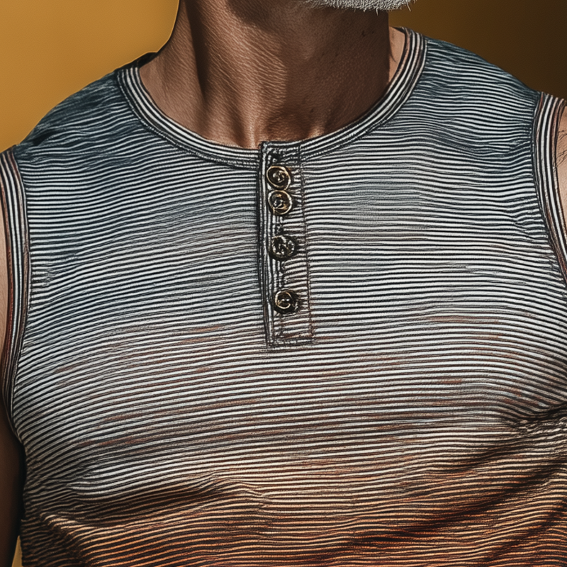Men's Summer Retro Gradient Print Cotton Blend Henley Collar Tank Top MTA1092G4P