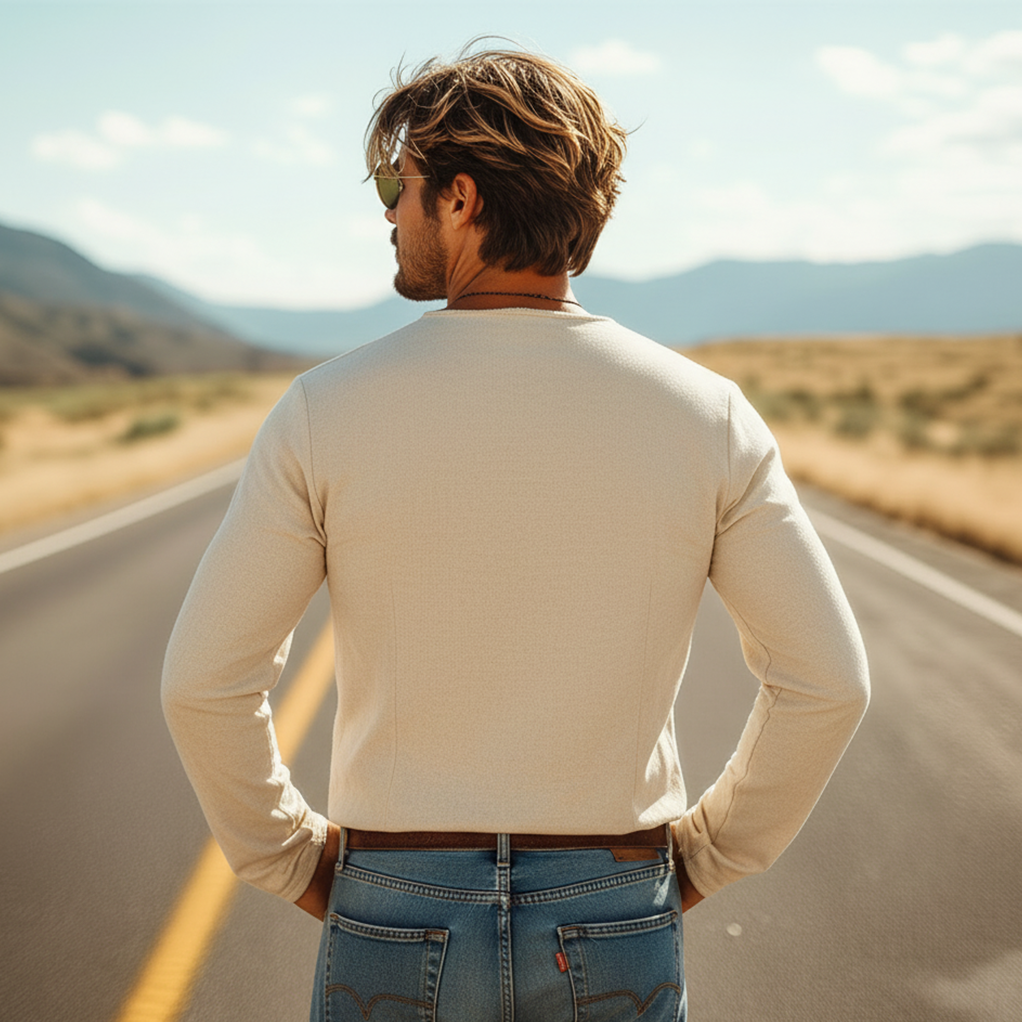 Men's Classic Casual Deep V-neck Faux Suede Embroidered Long-sleeved T-shirt MTZ0957A2K