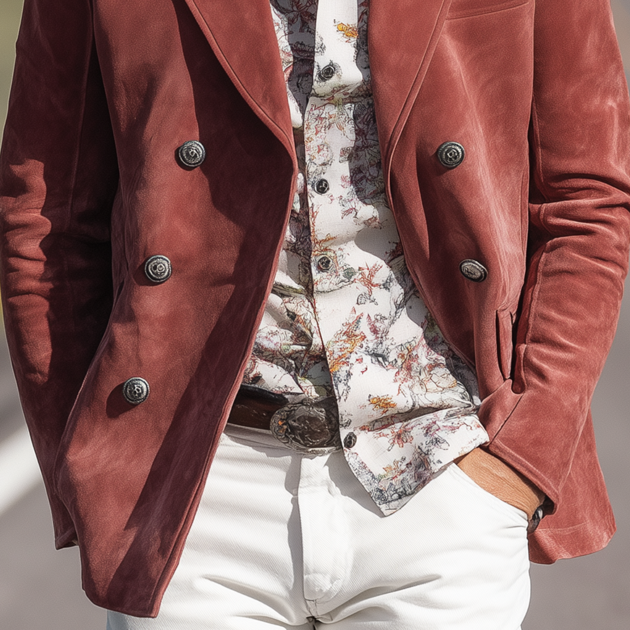 Men's Classic Casual Western Style Lapel Double-breasted Suede Jacket MTA1122H8K