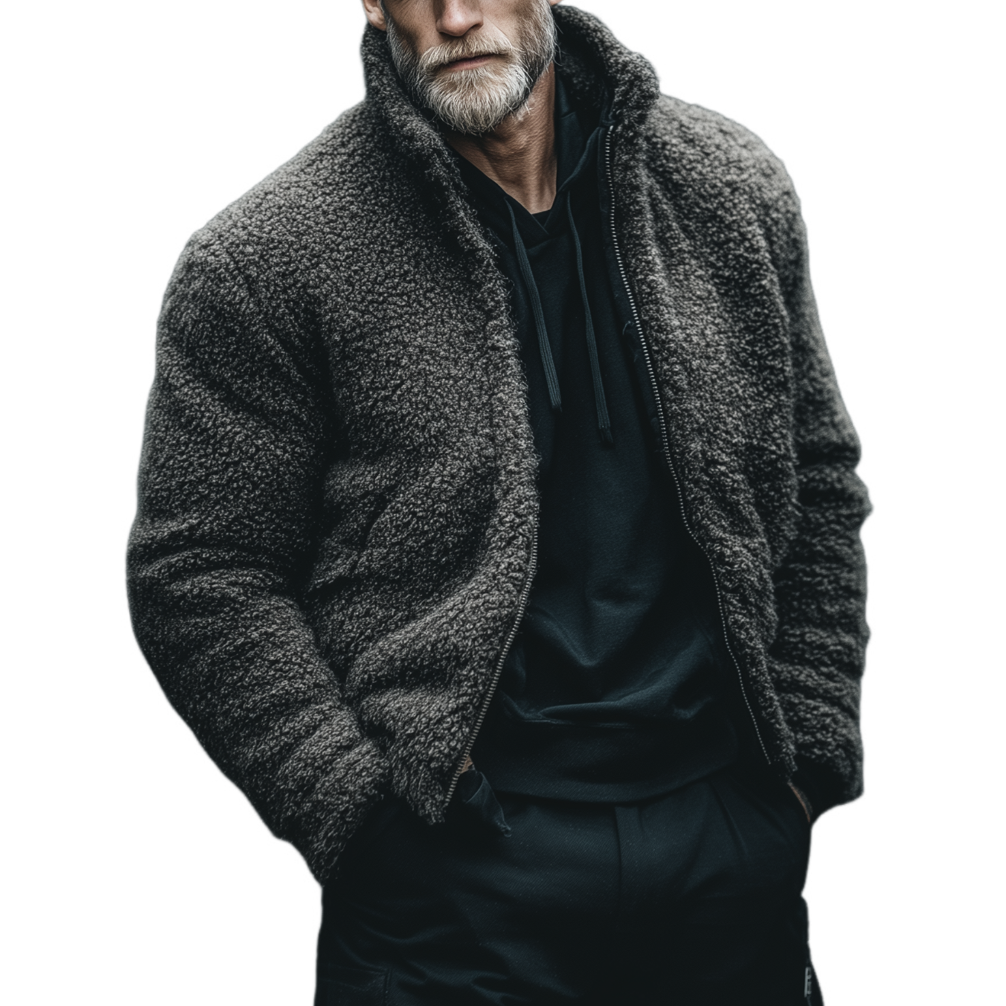 Men's Classic Casual Stand Collar Fleece Zip-Up Jacket MTA3068J1K