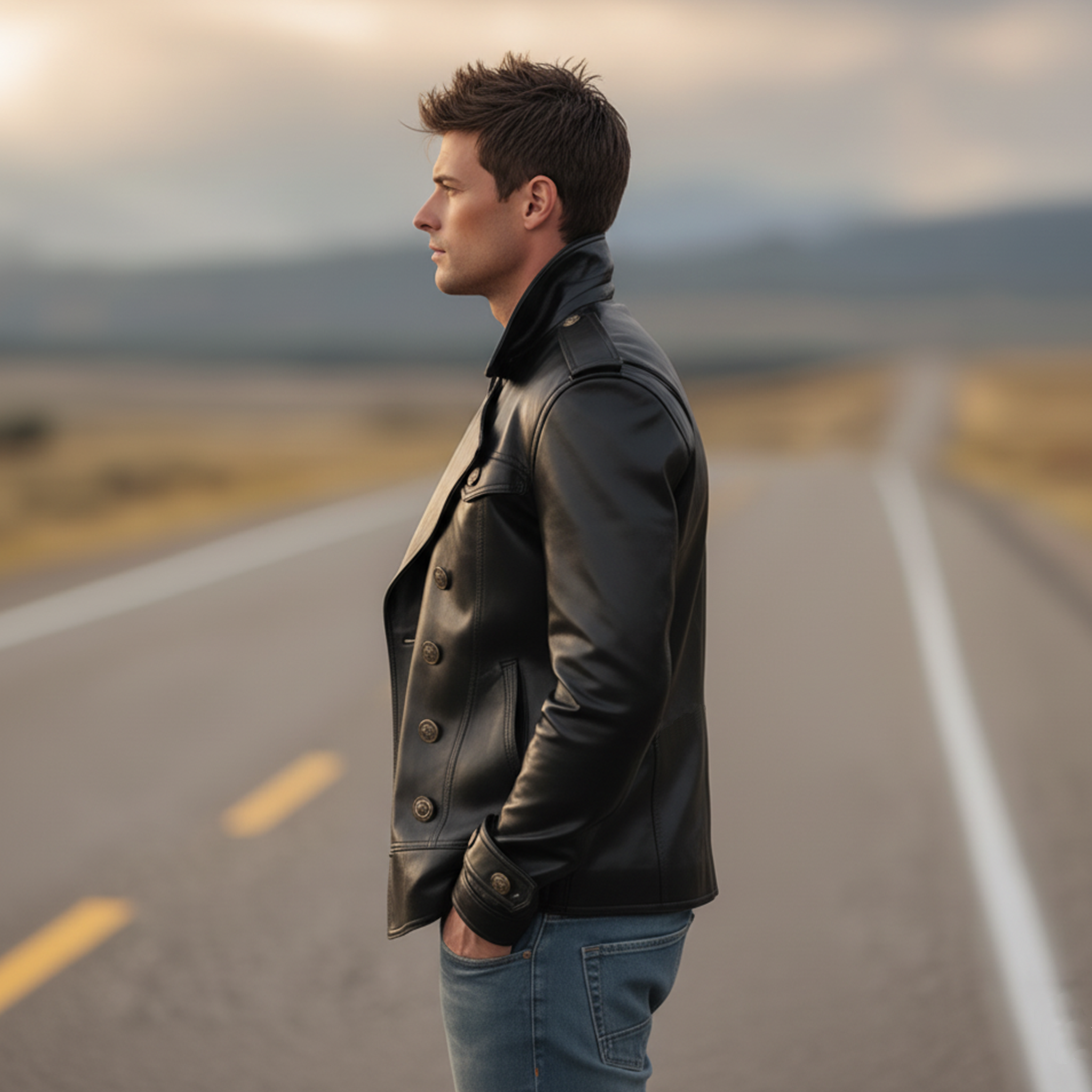 Men's Classic Casual Lapel Double-breasted PU Leather Jacket MTA1587J1K