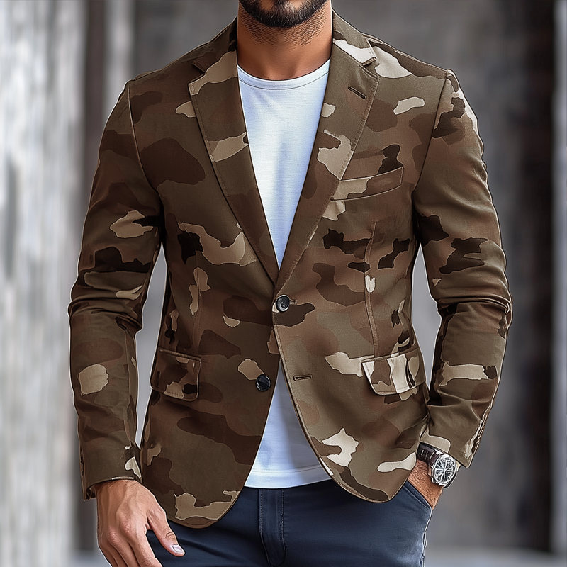Blazer casual monopetto con revers a tacca, stile retrò mimetico da uomo 86031799Z