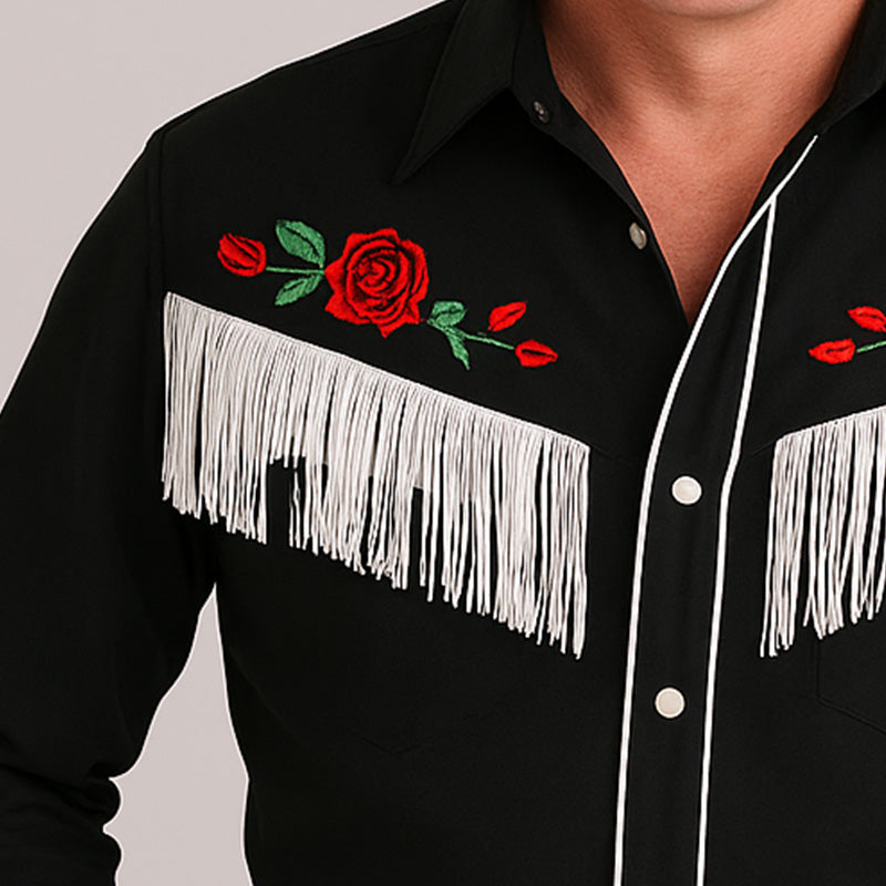 Men's Western Cowboy Style Embroidered Tassel Long Sleeve Casual Shirt MTA1901E1P