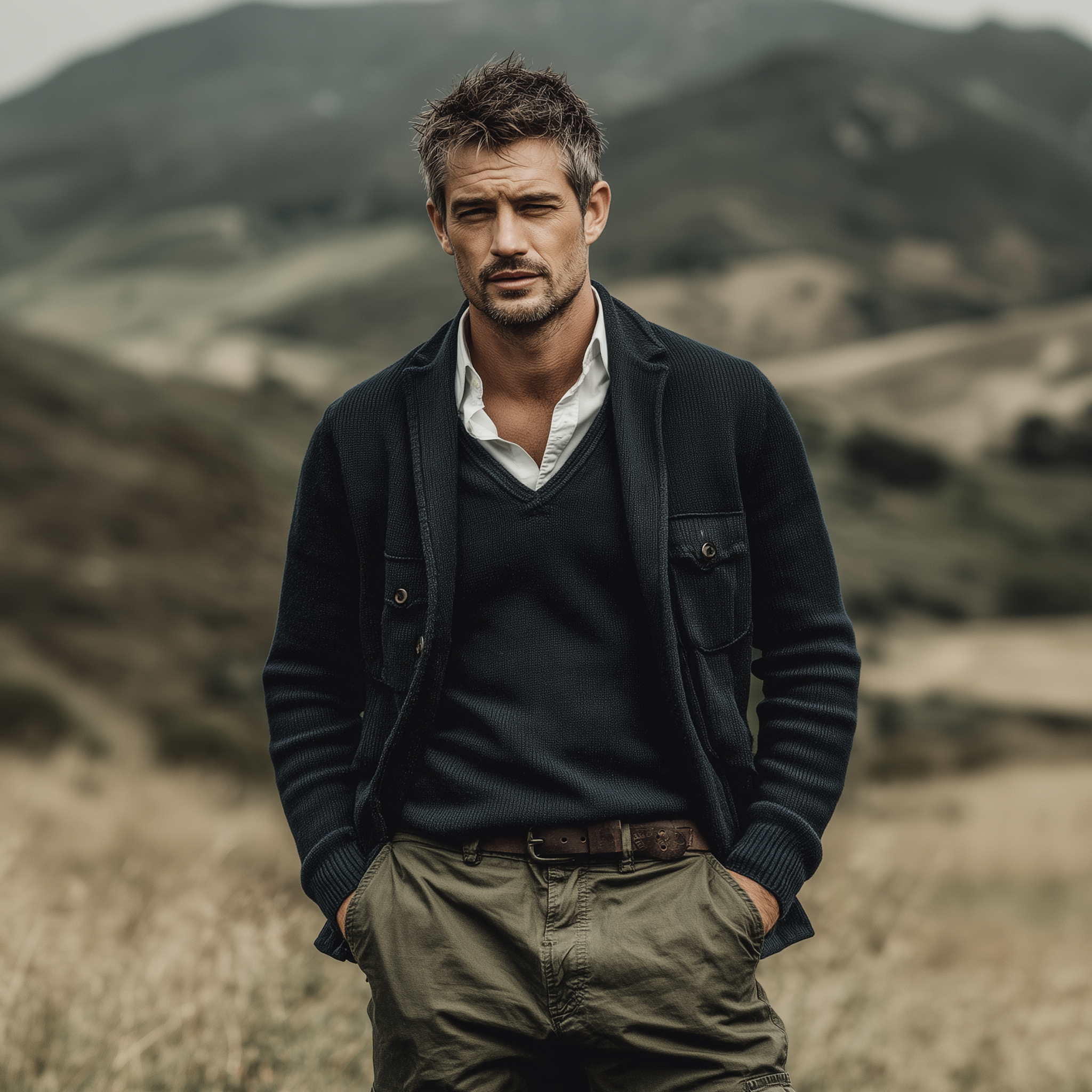 Men's Classic Casual Suit Collar Pocket Knit Cardigan MTA1465J3K