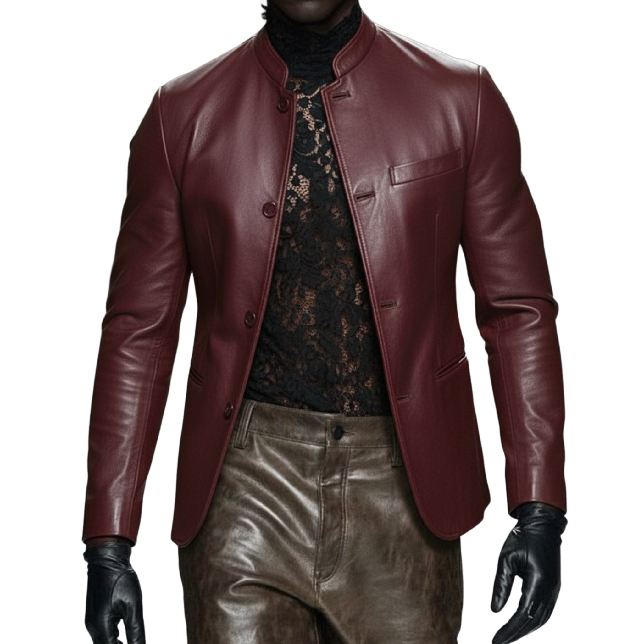 Men's Classic Retro Stand-collar PU Leather Slim-fit Jacket MTA0514L7K