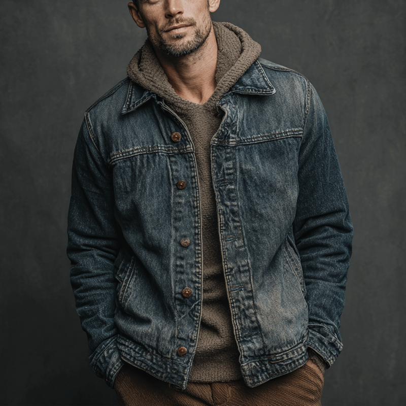 Men's Retro Washed Collar Slim Fit Denim Jacket MTA1798K0X