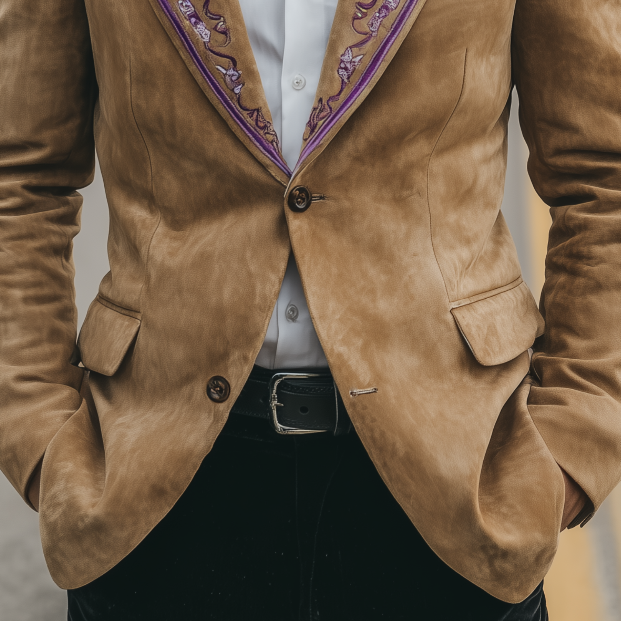 Men's Classic Retro Western Style Embroidered Suede Single-breasted Blazer MTA2870H8K